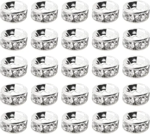 Miniatura 16 de Mandala Crafts Cuentas espaciadoras de metal con diamantes de imitación para hacer joyas, bolígrafos de cuentas – 100 cuentas de cristal Rondelles