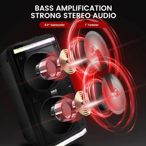 Miniatura 2 de Pyle Altavoz Bluetooth y sistema de megafonía – Sistema de karaoke estéreo portátil con micrófono con cable, luces LED integradas, lectores