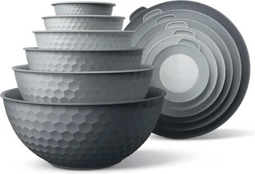 Miniatura 40 de COOK WITH COLOR - Tazones para mezclar anidables, juego de 12 tazones de plástico con tapas, aptos para microondas (menta degradada)