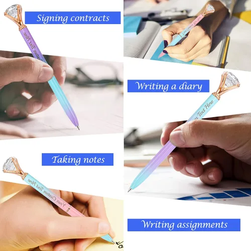 Miniatura 6 de Qingxily Hasta 300 bolígrafos de diamante, bolígrafos personalizados con nombre y texto grabado, bolígrafo de metal de cristal personalizado a