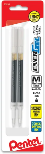 Miniatura 8 de Pentel Tinta de repuesto para bolígrafo de gel ENER-Gel y Lancelot, 0.028 in, punta de metal, tinta negra, paquete de 2 (LR7BP2A)