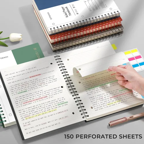 Miniatura 6 de EMSHOI Cuaderno con espiral A4, cuaderno de rayas universitario - 300 páginas, papel grueso de 100 g/m², se abre 180° para colocarse plano
