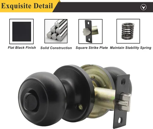 Miniatura 6 de Probrico Perillas de puerta exterior con cerradura con cerradura de bola plana para puerta de entrada en color negro, llave interior, herrajes