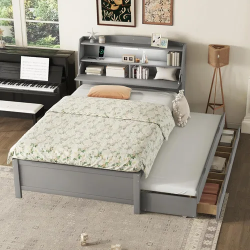 Miniatura 12 de Bellemave Cama individual con cajones, plataforma de madera con cabecero y estribo, cama capitán de madera para niños, niñas, niños, adolescentes