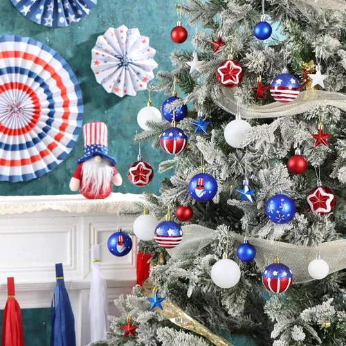 Miniatura 4 de 100pcs 4th of July Tree Ornaments and Decorations Patriotic Ornaments for Independence Day Shatterproof Hanging Red White and Blue Ball Star