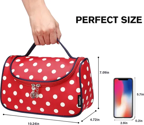 Miniatura 3 de Yeiotsy - Bolsa para cosméticos, neceser, para viaje, a lunares / Estuche de maquillaje para mujer Clásico rojo