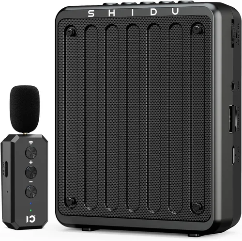 SHIDU Amplificador de voz de 20 W, micrófono inalámbrico Lavalier, amplificador de voz Bluetooth para profesores, micrófono portátil con altavoz