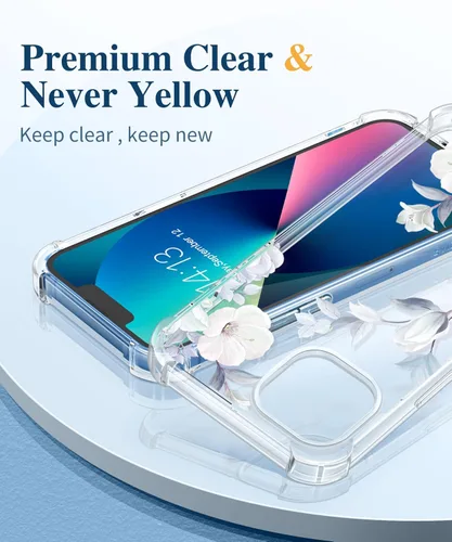 Miniatura 3 de GVIEWIN Funda diseñada para iPhone 13 de 6.1 pulgadas, con protector de pantalla de vidrio templado + protector de lente de cámara, flor Hibisco