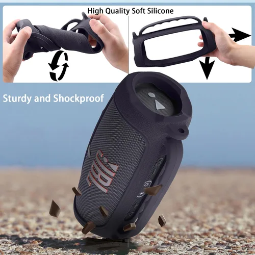 Miniatura 5 de co2CREA Funda de silicona para altavoz Bluetooth portátil impermeable JBL Charge 5, funda suave de viaje portátil con correa para el hombro, funda