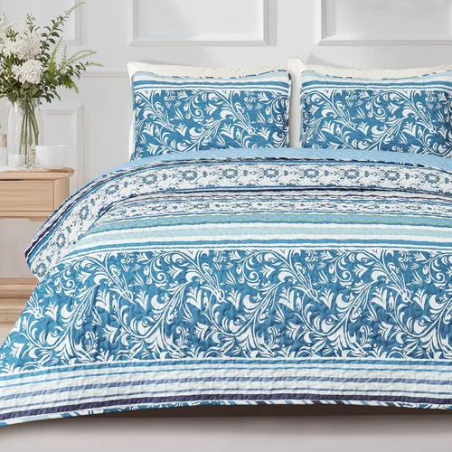 Miniatura 7 de Exclusivo Mezcla Colchas reversibles bohemias, tamaño individual, cubrecamas suaves azules, colcha ligera para todas las estaciones, juego de ropa