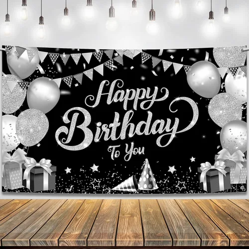 Miniatura 10 de KatchOn, Cartel de feliz cumpleaños negro y dorado, extragrande, 72 x 44 pulgadas, pancarta de fondo negro y dorado para decoraciones de feliz Azul