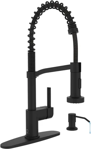 Grifo de cocina negro con dispensador de jabón, grifo para fregadero de cocina, llave de fregadero de cocina con placa de cubierta, grifo de cocina