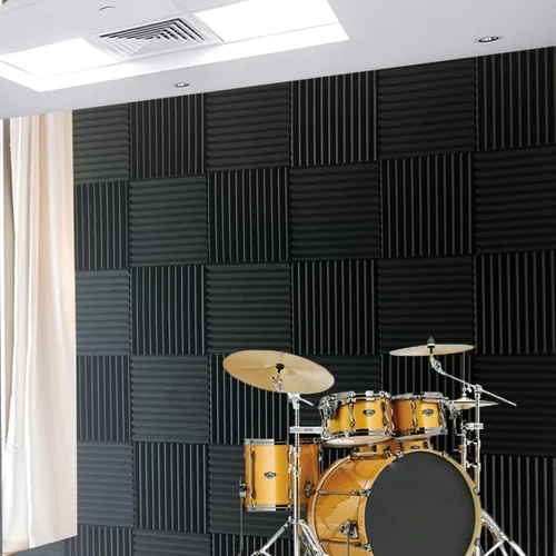 Miniatura 3 de Paquete de 52 paneles de pared de espuma acústica en cuña morado negro de 1" x 12" x 12" con absorción de sonido Púrpura/Negro