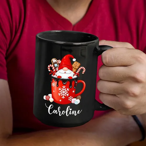 Miniatura 3 de Taza de cerámica de cacao caliente personalizada con nombre, taza de café de gnomo de cacao caliente personalizada, regalos de taza de Navidad