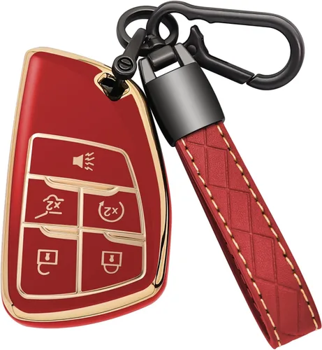 Miniatura 9 de Funda para llavero de Chevy con llavero de cuero carcasa de llave de TPU suave compatible con Chevrolet 2021 2022 2023 2024 Suburban Tahoe Silverado