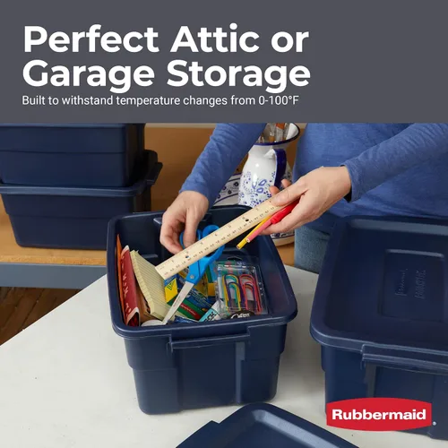 Miniatura 4 de Rubbermaid Roughneck Tote de 3 galones, paquete de 6, fabricado en EE.UU., índigo oscuro metálico, contenedores de almacenamiento de plástico