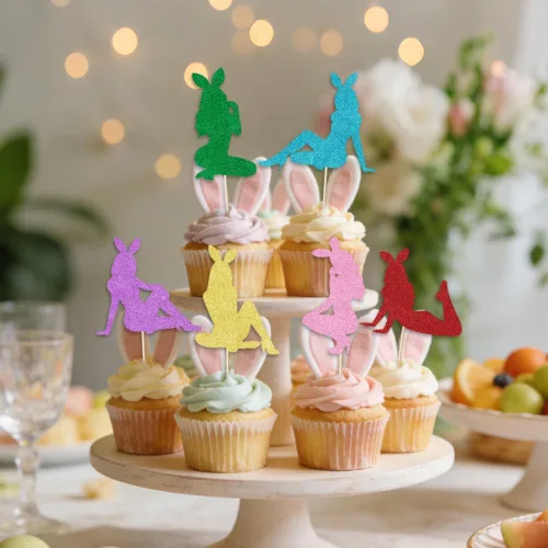 Miniatura 5 de 24 adornos para cupcakes de conejita para niñas, Día de San Valentín, Pascua, aniversario de boda, cumpleaños y despedida de soltera