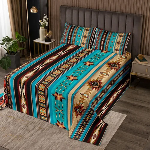 Miniatura 27 de Erosebridal Southwestern - Juego de colcha geométrica bohemia acolchada tamaño individual, juego de edredón étnico tribal con flechas occidentales