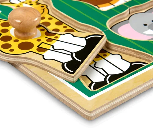 Miniatura 9 de Melissa & Doug Jungle Friends - Rompecabezas de animales de safari con pomo gigante, rompecabezas de clavijas de madera para niños pequeños, juguete