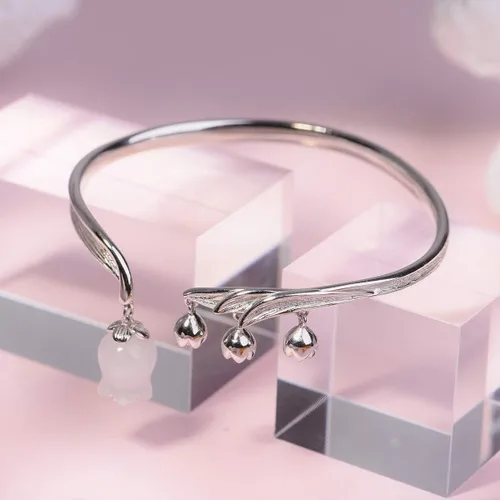 Miniatura 6 de Jewever Lily of the Valley - Pulsera de plata de ley 925 con flores de jade blancas naturales y románticas, regalo de joyería para mujer