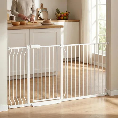 Miniatura 12 de Puertas para bebés extra anchas de 48 a 53 pulgadas, puerta grande para bebé, para escaleras, para mascotas, puertas para interiores, para puertas