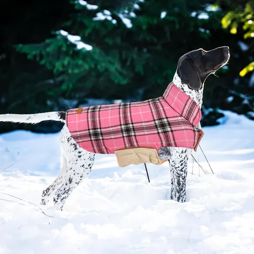 Miniatura 6 de Kuoser - Abrigo impermeable de invierno para perro, chaqueta reversible estilo británico, ropa para perro a cuadros, abrigo de nieve acogedor