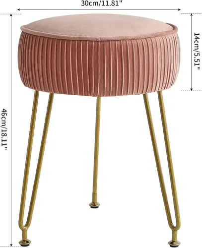 Miniatura 3 de IBUYKE Reposapiés Otomano Redondo de Terciopelo, Taburete de Tocador de Maquillaje Mesa Auxiliar, Asiento de Mesa de Tocador de Terciopelo, Taburete