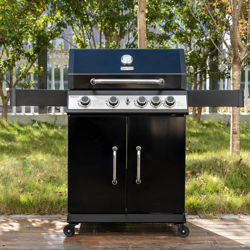 Miniatura 9 de SG5003H - Parrilla de gas de 4 quemadores con quemador lateral con tapa, parrilla de gas propano estilo gabinete, salida de 49,000 BTU para patio al