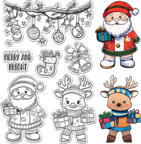 Miniatura 19 de CRASPIRE Sellos de goma transparente de Navidad para casa de invierno, bosque, copo de nieve, alce, muñeco de nieve, trineo, sellos de silicona