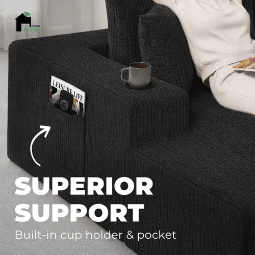 Miniatura 5 de EconoHome Sofá seccional Boneless Cloud, asiento profundo de felpa en forma de L para relajarse y entretener, construcción duradera y fácil montaje