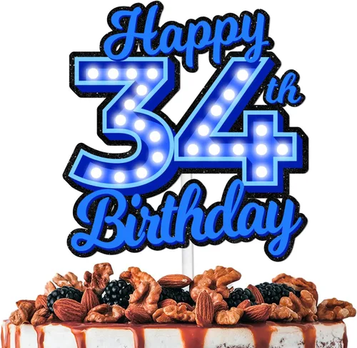 Miniatura 12 de Decoración de pastel de cumpleaños 10 con purpurina azul Let's Glow Crazy Party Theme Decor Supplies Men Women Happy Birthday 10 Anniversary Party