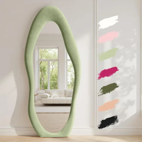 Miniatura 13 de Anpark Espejo de Cuerpo Completo 63"x24" Espejo de Piso de Cuerpo Completo Irregular Montado en Pared con Soporte Marco Envuelto en Franela Negra