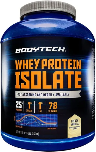 Miniatura 12 de BODYTECH Proteína de suero aislado en polvo - 25g de proteína por porción con BCAA - Absorción rápida para el crecimiento muscular y recuperación