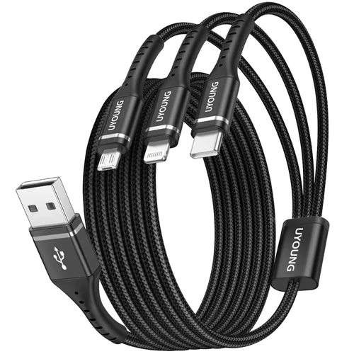 Miniatura 15 de Cable de carga múltiple corto de 1 pie, paquete de 2 cables de carga 3 en 1, cables universales trenzados para teléfono con conectores