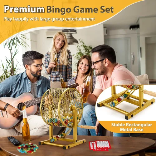 Miniatura 2 de AugFir Juegos de bingo de 12.6 pulgadas de alto con jaula de acero, juego de bingo profesional para adultos/niños, incluye fichas de colores, 30