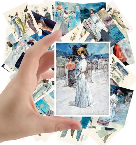 Miniatura 14 de Calcomanías grandes (24 piezas de 2.5 x 3.5 pulgadas), hermosas damas en vestido de seda, retratos victorianos, pintura de museo antiguo, póster