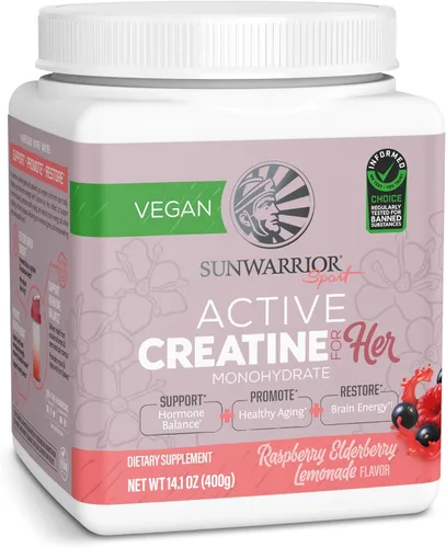 Sunwarrior Creatina para Mujeres en Polvo Monohidrato de Creatina Micronizada, Suplemento de Recuperación Pre Entrenamiento, Apoyo para el