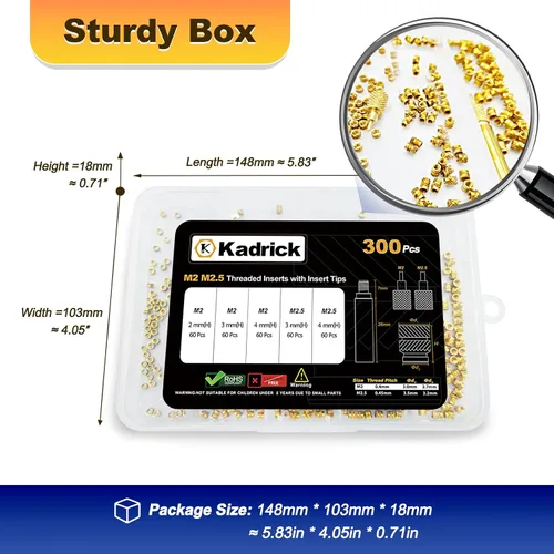 Miniatura 4 de 300 piezas de inserciones roscadas M2 M2.5 para plástico con puntas de ajuste térmico, kit de inserciones de ajuste térmico M2 y M2.5, inserciones
