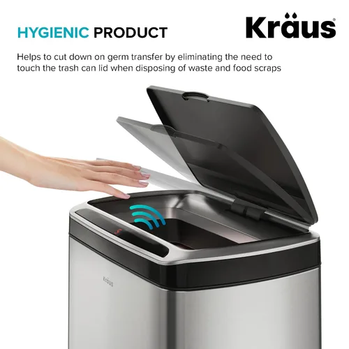 Miniatura 3 de Kraus GarbagePro Bote de basura rectangular de 13 galones manos libres con sensor de movimiento operado por batería en acabado negro mate con tapa