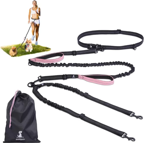 Miniatura 26 de SparklyPets Double Bungee Waist 2 Dog Leash with Back Brace – Dual Dog Leash for Medium/Large Breeds – Running Belt Fanny Pack with Phone, Waste