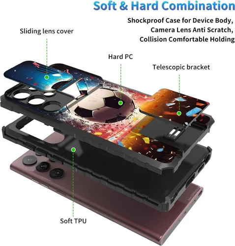 Miniatura 402 de Funda para Samsung Galaxy S22 Ultra 5G, Galaxy S22 Ultra con cubierta de cámara deslizante, funda resistente de doble capa con función atril Black