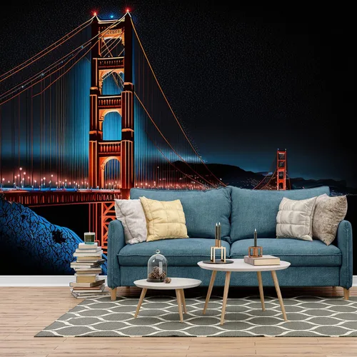 Miniatura 4 de Luces nocturnas de cielo oscuro, puente de puerta dorada, paisaje, ciudad de San Francisco, papel tapiz mural grande para decoración de dormitorio