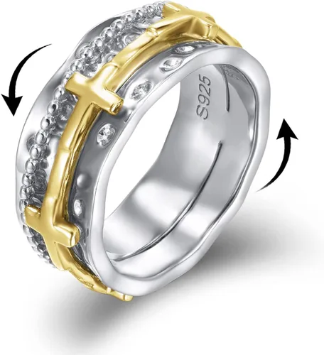 Miniatura 13 de VONALA Anillos giratorios de plata esterlina 925 con diseño de filigrana y girasol, cruz, piedra lunar, ágata musgo, anillos giratorios