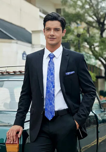 Miniatura 57 de HISDERN Corbatas para hombre, corbata de cachemira y bolsillo cuadrado tejido clásico floral para hombre, corbata de fiesta de boda