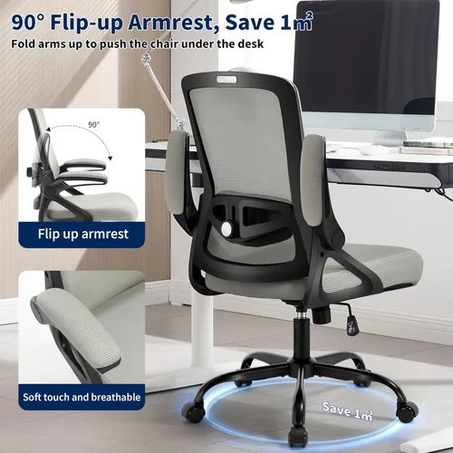 Miniatura 7 de Silla de oficina ergonómica, silla de escritorio con soporte lumbar ajustable, cómodas sillas de computadora de malla transpirable con reposabrazos