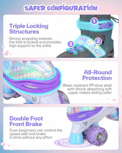 Miniatura 6 de Sportneer Patines para niños: 4 tamaños ajustables patines cuádruples con ruedas iluminadas para niñas de 5-8, 8-12 niños pequeños principiantes