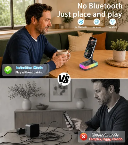 Miniatura 3 de Tatiyana Wireless Induction Speaker with Cell Phone Stand, Bluetooth Audio Speaker Amplifier, Foldable Desk Holder with RGB Light for iPhone Android