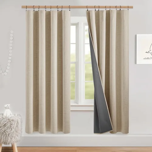 Miniatura 70 de NICETOWN Cortinas 100% opacas de 63 pulgadas de largo, 2 paneles de cortinas cortas con aislamiento térmico con forro para dormitorio, cortinas