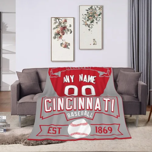 Miniatura 14 de Manta personalizada para fanáticos de la cama, regalo de béisbol, ciudad, invierno, verano, manta de forro polar con nombre y número personalizados