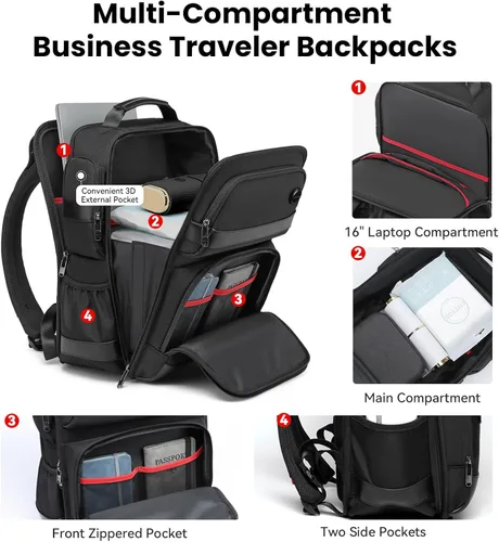 Miniatura 2 de Mochila para laptop de negocios para hombres, mochila de viaje de mano, compatible con computadora de 16 pulgadas, mochilas casuales para viajeros